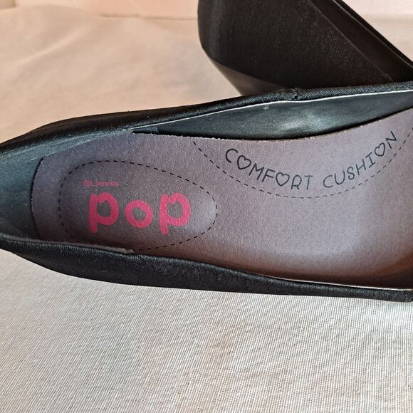 Pop Palace Satin Kitten Heels Side Bow Womens Sz 8.5M Black Comfort Cushion - Picture 7 of 12